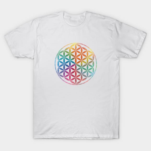 Multi Color Sacred Geometry Flower of Life T-Shirt by Bluepress